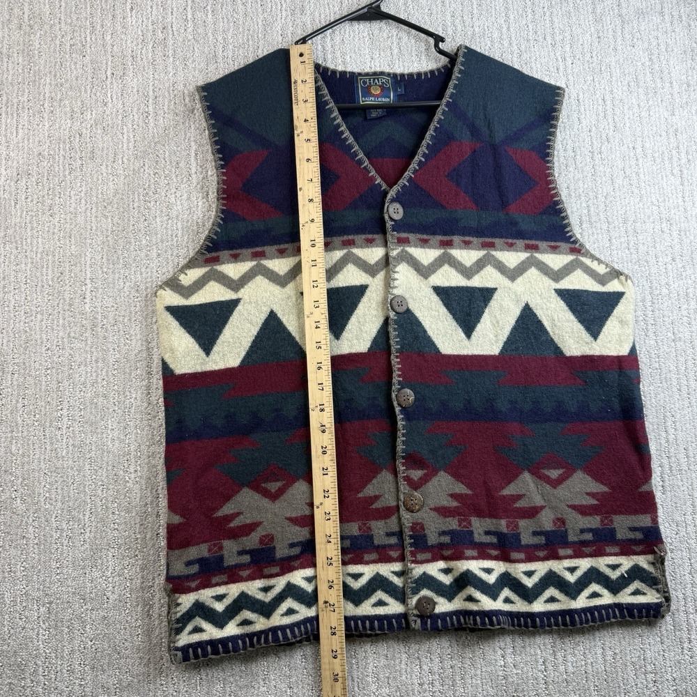 Vintage Chaps Ralph Lauren Aztec Wool Vest Men's Size Large Hong Kong - Picture 5 of 5